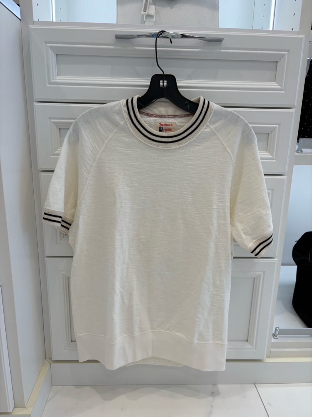 Todd Snyder White Crewneck with Black Double Stripe Ringer